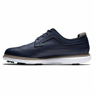 Men's Footjoy Traditions Spikes Golf Shoes Navy NZ-286208